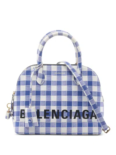 Pre-owned Balenciaga 2010s Ville Checked Tote Bag In Blue