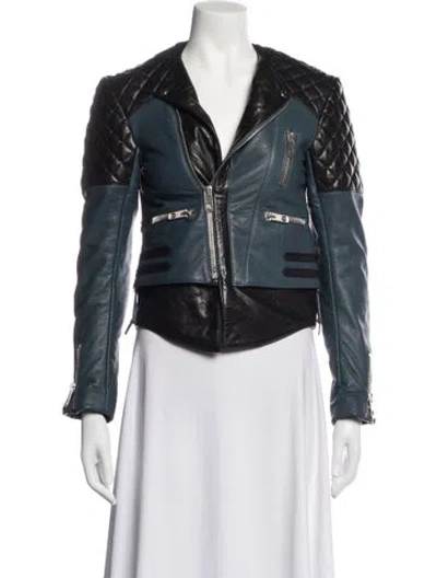 Pre-owned Balenciaga 2011 Lamb Leather Biker Jacket In Blue