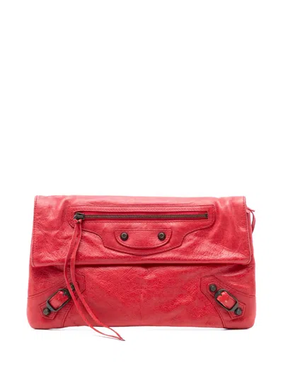 Pre-owned Balenciaga 2011 Lambskin Motocross Classic Envelope Clutch Bag In Red