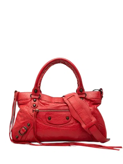 Pre-owned Balenciaga 2011 Lambskin Motocross Classic First Satchel In Red