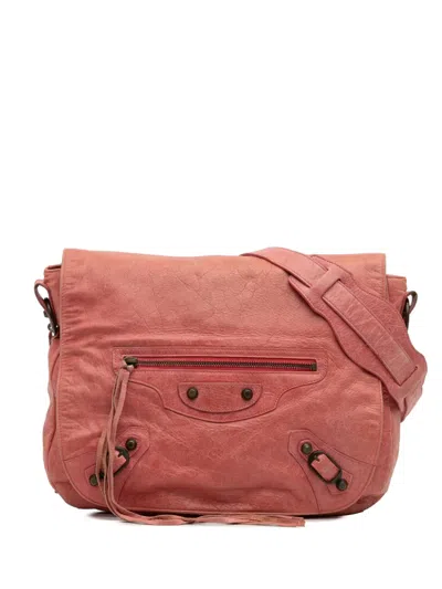 Pre-owned Balenciaga 2012-2025 Lambskin Motocross Classic Folk Messenger Bag Crossbody Bag In Pink