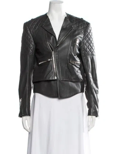 Pre-owned Balenciaga 2012 Lamb Leather Biker Jacket In Grey