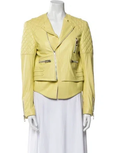 Pre-owned Balenciaga 2012 Lamb Leather Biker Jacket In Yellow