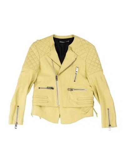Pre-owned Balenciaga 2012 Lamb Leather Biker Jacket In Yellow
