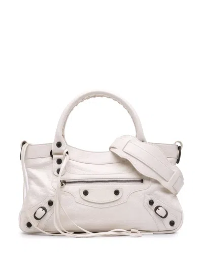 Pre-owned Balenciaga 2012 Lambskin Motocross Classic First Satchel In White