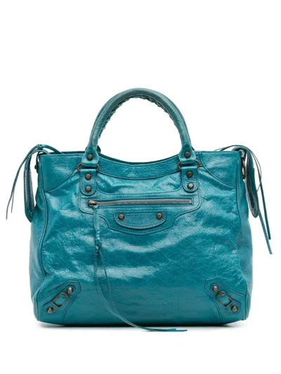 Pre-owned Balenciaga 2012 Lambskin Motocross Classic Velo Satchel In Blue