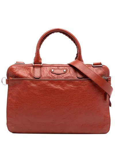 Pre-owned Balenciaga 2012 Lambskin Motocross Giant 12 Briefcase Business Bag In Red