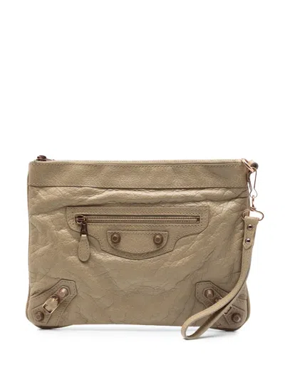 Pre-owned Balenciaga 2012 Lambskin Motocross Giant 12 Clutch Bag In Neutral