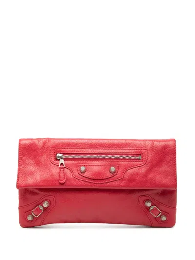 Pre-owned Balenciaga 2012 Lambskin Motocross Giant 12 Envelope Clutch Bag In Red