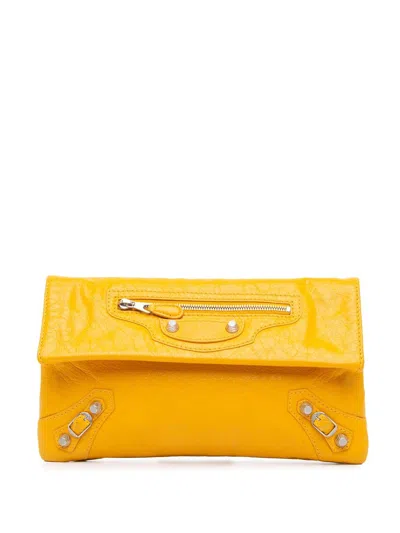 Pre-owned Balenciaga 2012 Lambskin Motocross Giant 12 Envelope Clutch Bag In Yellow