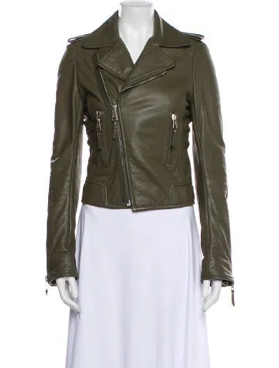 Pre-owned Balenciaga 2012 Leather Biker Jacket In Green