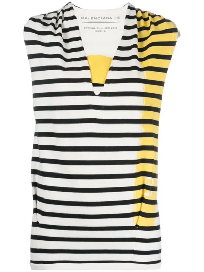 Pre-owned Balenciaga 2012 V-neck Striped Top In White