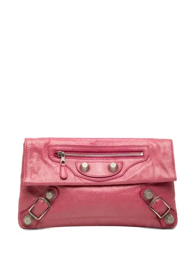 Pre-owned Balenciaga 2012-2015 Lambskin Motocross Giant 12 Envelope Clutch Bag In Pink