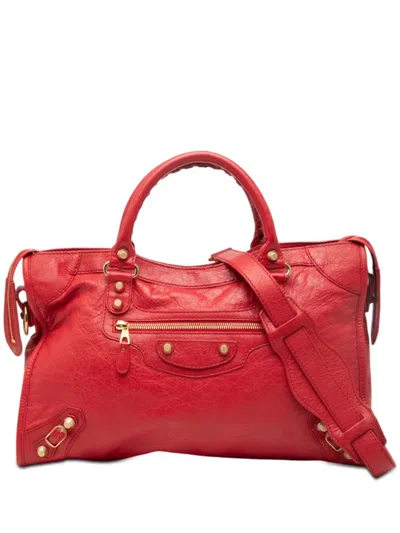Pre-owned Balenciaga 2013 Lambskin Motocross City Giant 12 Satchel In Red