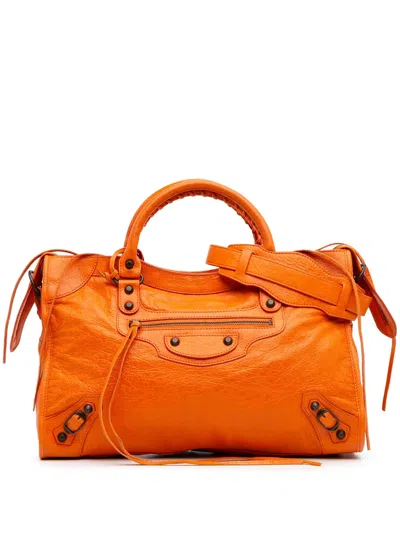 Pre-owned Balenciaga 2013 Lambskin Motocross Classic City Satchel In Orange