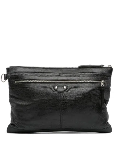 Pre-owned Balenciaga 2013 Lambskin Motocross Classic Clip L Clutch Bag In Black