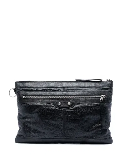 Pre-owned Balenciaga 2013 Lambskin Motocross Classic Clip M Clutch Bag In Black