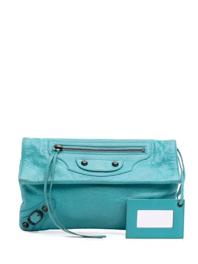 Pre-owned Balenciaga 2013 Lambskin Motocross Classic Envelope Clutch Bag In Blue