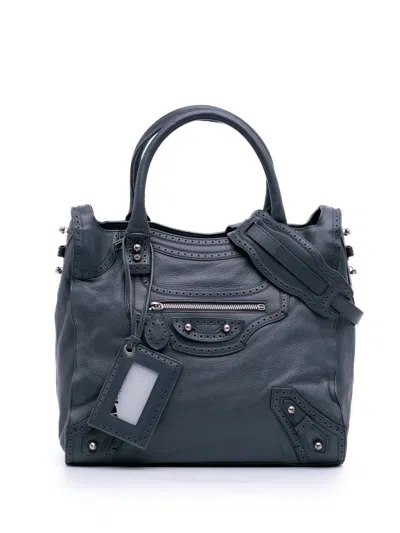 Pre-owned Balenciaga 2013 Lambskin Motocross Classic Riva Velo Satchel In Blue