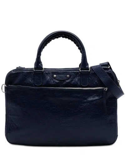 Pre-owned Balenciaga 2013 Lambskin Motocross Giant 12 Briefcase Business Bag In Blue