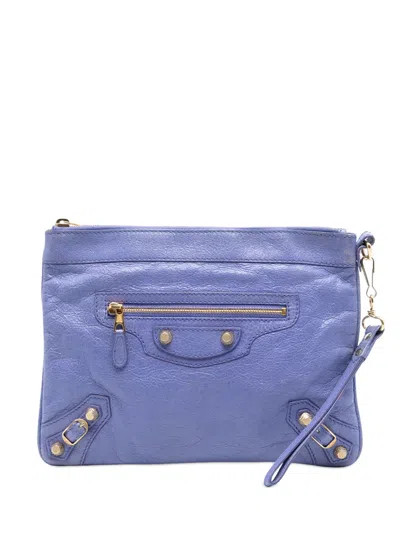 Pre-owned Balenciaga 2013 Lambskin Motocross Giant 12 Clutch Bag In Purple