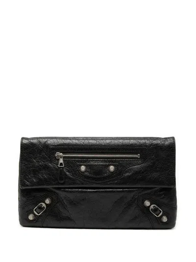 Pre-owned Balenciaga 2013 Lambskin Motocross Giant 12 Envelope Clutch Bag In Black