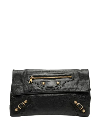 Pre-owned Balenciaga 2013 Lambskin Motocross Giant 12 Envelope Clutch Bag In Black