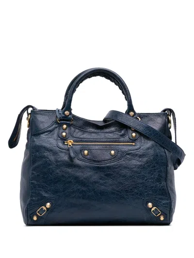 Pre-owned Balenciaga 2013 Lambskin Motocross Giant 12 Velo Satchel In Blue