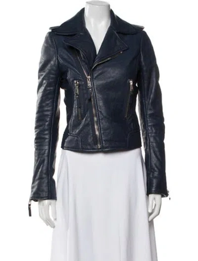 Pre-owned Balenciaga 2013 Leather Biker Jacket In Blue