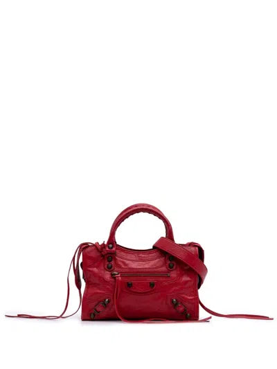 Pre-owned Balenciaga 2013 Mini Lambskin Motocross Classic City Satchel In Red