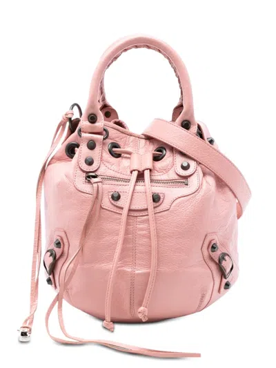 Pre-owned Balenciaga 2013 Mini Lambskin Motocross Giant 12 Pompon Bag Satchel In Pink