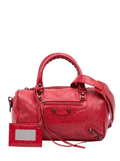Pre-owned Balenciaga 2013 Mini Lambskin Motocross Twiggy Satchel In Red