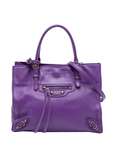 Pre-owned Balenciaga 2013 Mini Leather Papier A4 Zip Around Tote Satchel In Purple