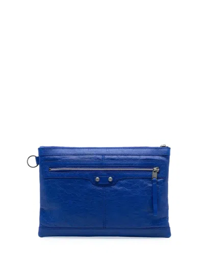 Pre-owned Balenciaga 2014-2017 Lambskin Motocross Classic Clip M Clutch Bag In Blue