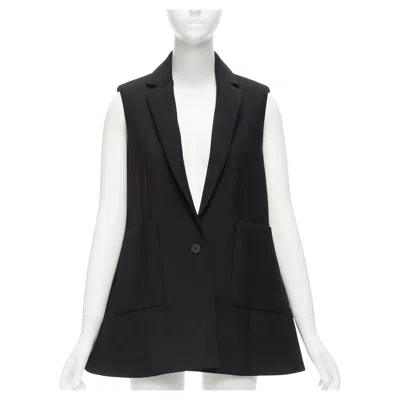 Pre-owned Balenciaga 2014 Black Virgin Wool Mohair Bell Shaped Deep V Blazer Vest Fr34 Xs