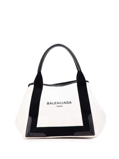 Pre-owned Balenciaga 2014 Canvas S Navy Cabas Tote Bag In Black