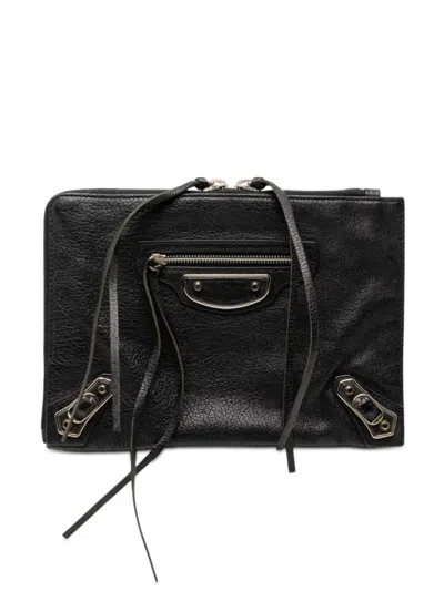 Pre-owned Balenciaga 2014 Chevre Motocross Classic Metallic Edge Clutch Bag In Black