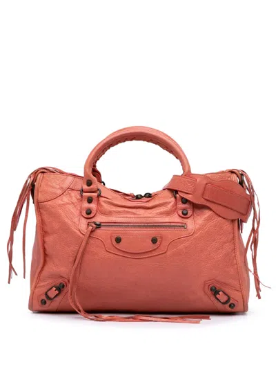 Pre-owned Balenciaga 2014 Lambskin Motocross Classic City Satchel In Red