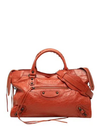 Pre-owned Balenciaga 2014 Lambskin Motocross Classic City Satchel In Orange