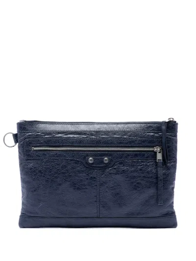 Pre-owned Balenciaga 2014 Lambskin Motocross Classic Clip M Clutch Bag In Blue