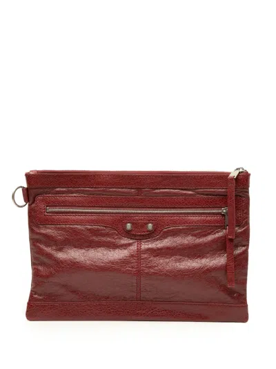 Pre-owned Balenciaga 2014 Lambskin Motocross Classic Clip M Clutch Bag In Red