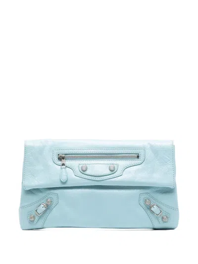 Pre-owned Balenciaga 2014 Lambskin Motocross Giant 12 Envelope Clutch Bag In Blue