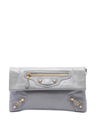 Pre-owned Balenciaga 2014 Lambskin Motocross Giant 12 Envelope Clutch Bag In Gray