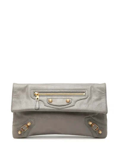 Pre-owned Balenciaga 2014 Lambskin Motocross Giant 12 Envelope Clutch Bag In Gray