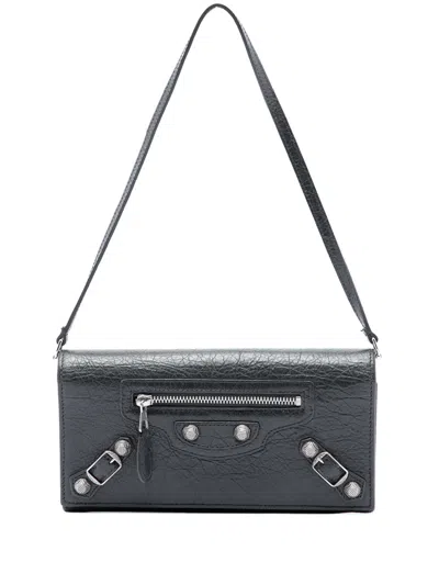 Pre-owned Balenciaga 2014 Lambskin Motocross Giant 12 Wallet On Strap Handbag In Black