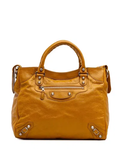 Pre-owned Balenciaga 2014 Lambskin Motocross Velo Giant 12 Satchel In Yellow