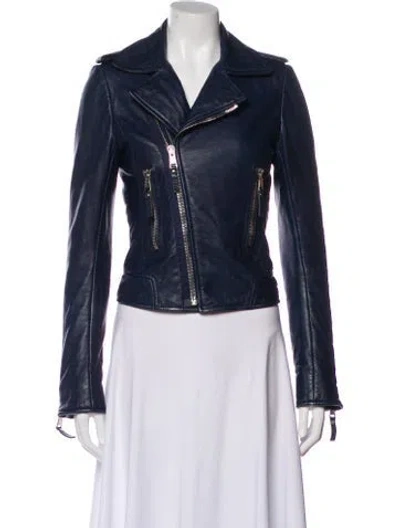 Pre-owned Balenciaga 2014 Leather Biker Jacket In Blue