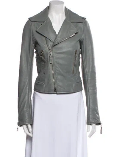 Pre-owned Balenciaga 2014 Leather Biker Jacket In Gray