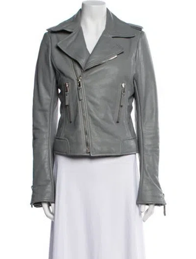 Pre-owned Balenciaga 2014 Leather Biker Jacket In Gray
