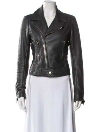 Pre-owned Balenciaga 2014 Leather Biker Jacket In Gray